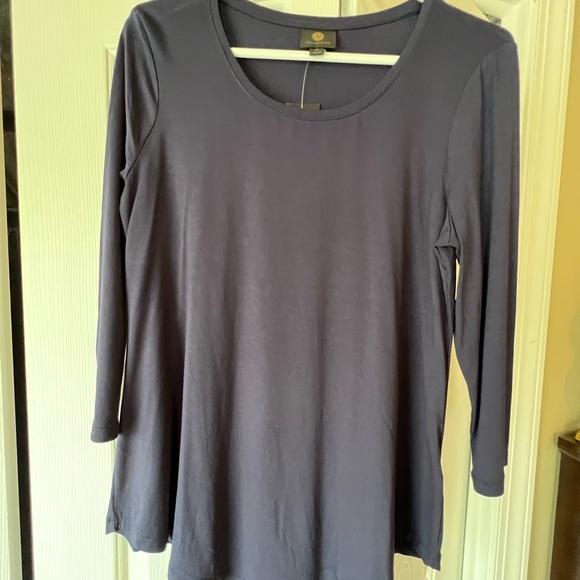 JM Collection Tees Intrepid Blue Scoop Neck 3/4 Sleeve Top Size XS, NWT - Picture 2 of 4